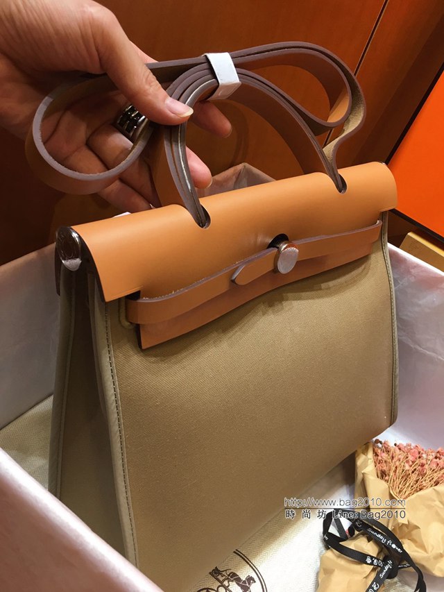 Hermes包包 愛馬仕網紅色Herbag 手提肩背斜挎包 大象灰/中啡 男女同款  tdh2038